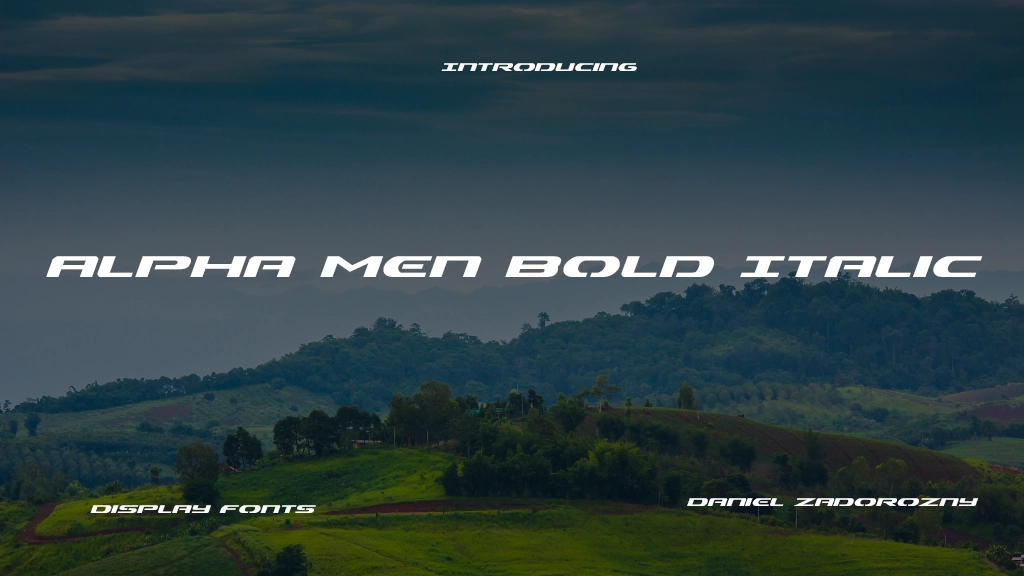 Alpha Men Bold Italic Font Sample Image 1